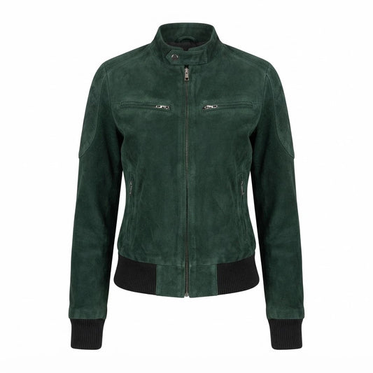 Women’s Zenna Green Suede Bomber Jacket