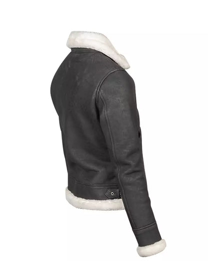 Women’s B-3 Black & White Leather Bomber Jacket