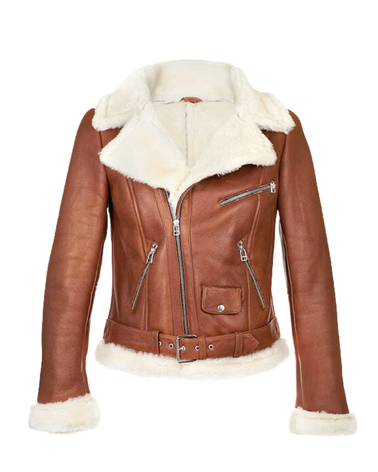 Women’s Chestnut Aviator Shearling Leather Jacket