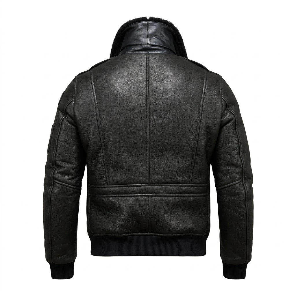 Men’s Air Force Flight Jacket – Winter Coat front view with black fur collar and patches