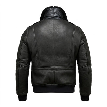 Men’s Air Force Flight Jacket – Winter Coat front view with black fur collar and patches