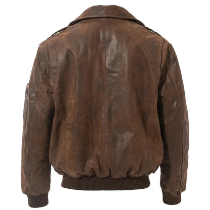 Women’s Aviator Leather Jacket – Cozy & Stylish front view with wide collar and brown distressed leather